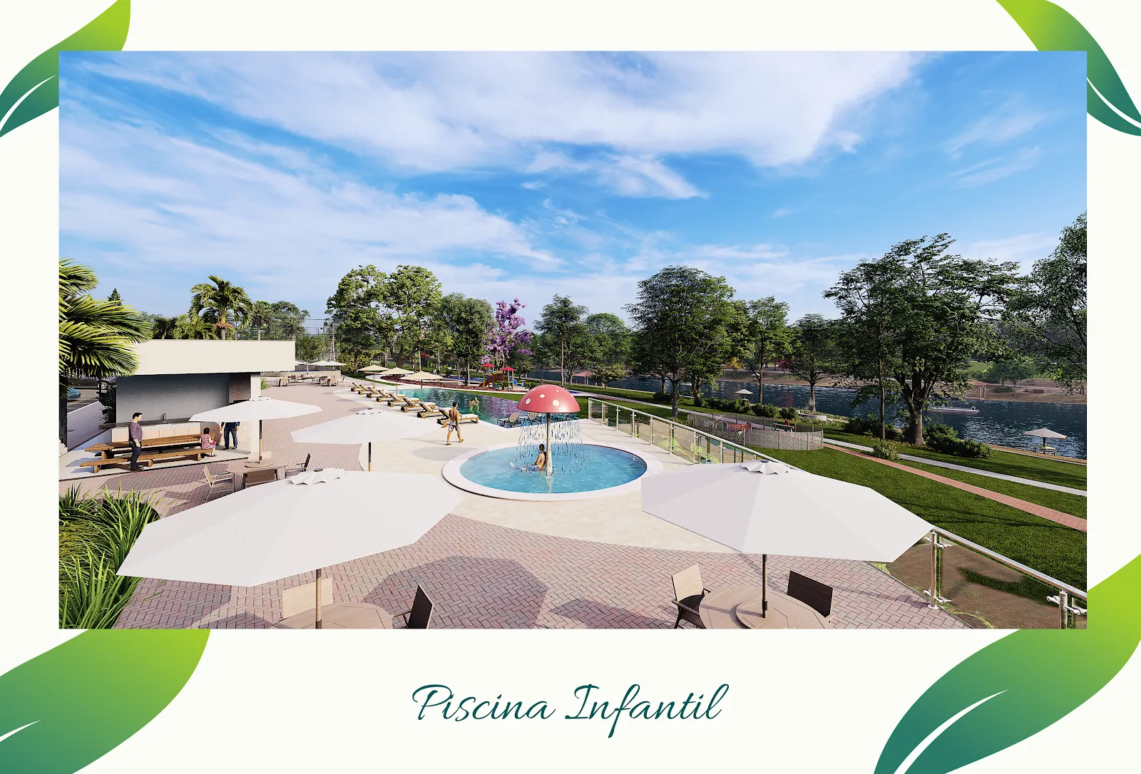 Piscina infantil com playground aquático no Aldeia do Lago