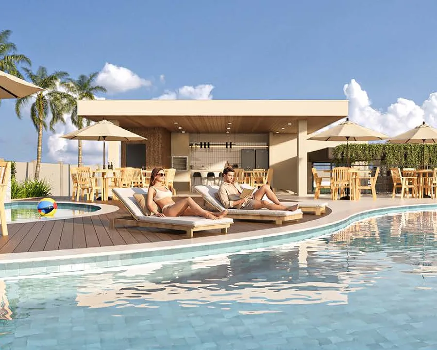 Piscina com deck e bar do Villagio Siena, condomínio de lotes na região norte de Goiânia (imagem ilustrativa)