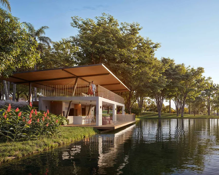 Wine bar debruçado sobre o lago no Fazenda Lumiar, condomínio de lotes na GO-020 em Bela Vista de Goiás